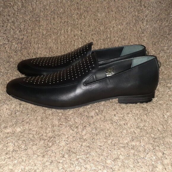 KURT GEIGER-Black Leather-Palermo Silver Studded Venetian Loafers-Sz 45/12-NWOB - Picture 2 of 8